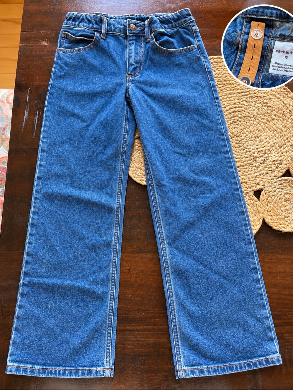 Carhartt Kids Jeans Size 12 Adjustable Waist Straight Leg Blue Denim
